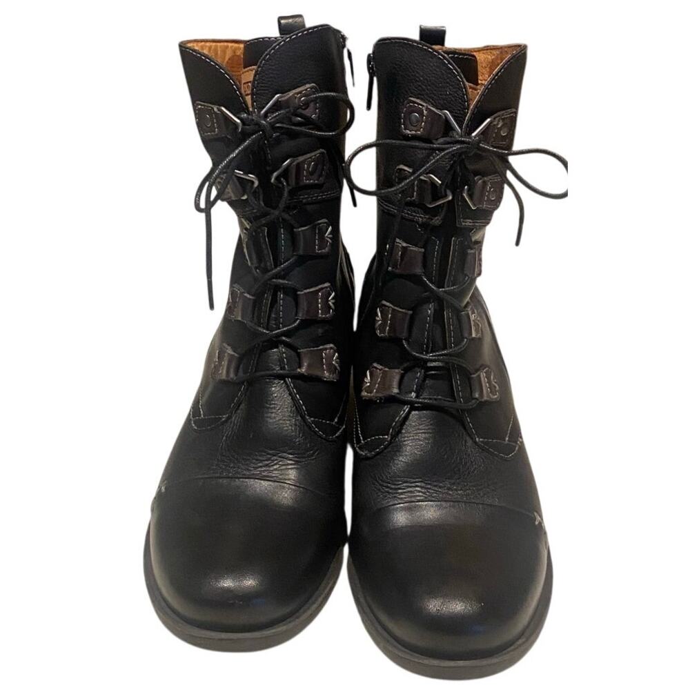 Pikolinos Women's Black Leather Combat Boots, Brown Suede Interior, Size 41 EU